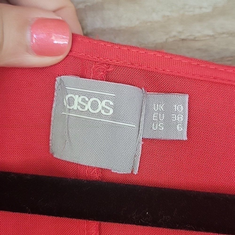 Asos Size 6 Red Mini Dress with Bell Sleeves and Floral Embroidery - Picture 4 of 6